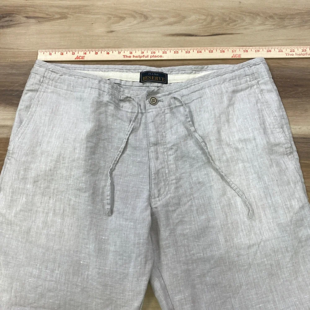 Jos A Bank Pants Men 40x30 Linen Blend Tailored Fit Gray Quiet Luxury Drawstring